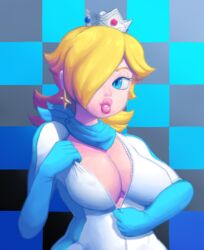 1girls alternate_costume ascot big_lips bimbo blonde_hair blue_eyes bodysuit breasts cleavage crown curvy earrings elbow_gloves erect_nipples female female_only gloves human large_breasts lips lipstick makeup mario_(series) mario_kart nintendo nipple_bulge outta_sync princess_rosalina short_hair solo thick_lips unzipped wide_hips zipper