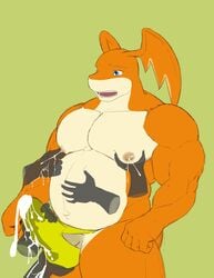 2017 anthro belly bulge chubby clothed clothing cum cum_on_clothing cum_on_underwear digimon disembodied_hand geng handjob lactation male male_lactation male_only mammal masturbation membranous_wings muscular nipples overweight patamon penis penis_base sex skimpy solo topless underwear wings yellow_clothing yellow_underwear