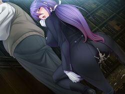 1boy 1boy1girl 1girls 2d after_sex ass black_hair black_lilith book cum cum_on_clothes demon demon_boy female femsub forced formal game_cg gloves huge_ass human humansub incubus interspecies kagami_hirotaka lilith-soft long_hair looking_at_viewer male maledom mikio_oe onmyou_kishi_towako peeing purple_hair rape red_eyes saliva sex_slave shiki_reika slave standing straight sweat tears zol