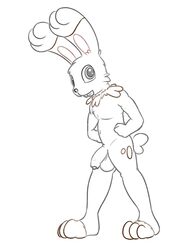 1boy anthro balls bunnelby fur furry furry_only lagomorph looking_at_viewer male male_only mammal nintendo nude penis pokemon posexe rabbit rodent simple_background solo video_games white_background