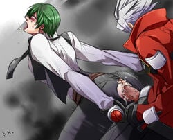 2boys anal blazblue cum cum_in_ass cumdrip drooling fucked_silly gay hazama male male_only multiple_boys multiple_males penis ragna_the_bloodedge saliva tongue_out torn_clothes yaoi