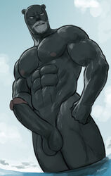 1boy abs anthro artist_name blue_sky fairy_tail hydaria male_only muscle nude panther_lily pecs penis solo tagme testicles