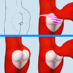 2015 anthro ass canine clothing cute female fox fur furry furry_only jamesfoxbr jully mammal multiple_tails nude panties pussy red_fur simple_background solo standing underwear