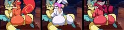 absurd_res ailurid anthro areola aroused ass between_butts big_breasts big_butt blush bodily_fluids breasts butt_in_face canid canine cum cum_in_ass cum_inside eeveelution eyebrows eyeshadow eyewear eyewear_on_head fan_character female fox fur generation_4_pokemon genital_fluids genitals goggles goggles_on_head gunfire_reborn hair hi_res huge_thighs lagomorph leafeon leporid li_(gunfire_reborn) lipstick long_image looking_pleasured makeup male mammal muffinfire nintendo nona_(gunfire_reborn) penetration penile penile_penetration penis penis_in_ass pink_eyeshadow pink_hair pink_lipstick pokemon pokemon_(species) purple_eyebrows pussy rabbit red_body red_eyes red_fur red_hair red_panda slightly_chubby slightly_chubby_anthro slightly_chubby_female tail tao_(gunfire_reborn) thick_thighs white_body white_skin wide_image