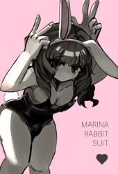 1girls 2d bulge bulge_through_clothing bunny_ears bunnysuit fear_and_hunger fear_and_hunger:_termina marina_(fear_and_hunger) solo solo_female trans_woman_(lore) transgender