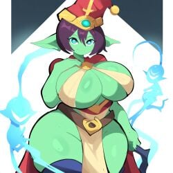 1girls ai_generated fantasy female female_only goblin goblin_female green_skin huge_breasts mage mullon nameless_character novelai original solo voluptuous wide_hips