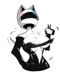 cat_ears celty_sturluson covered_nipples durarara!! latex motorcycle_helmet tagme tagme_(artist)