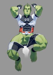 1boy abs anole boner erection green male male_only marvel muscular muscular_male penis schizoid solo testicles uniform x-men yaoi