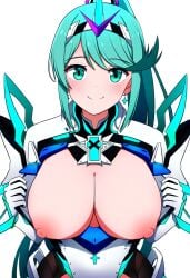 1girls 2d aerolae ai_generated big_breasts blue_eyes blue_hair blush breasts breasts_focus core_crystal execro female flashing_breasts happy highres nintendo nipples novelai pink_nipples pov pov_male presenting_breasts smile solo super_smash_bros. uncensored xenoblade_(series) xenoblade_chronicles_2