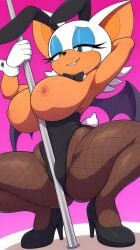 armpit big_breasts breasts bunny_ears bunnysuit massive_breasts pole pole_between_legs pole_dancing rouge_the_bat sonic_(series) sonic_the_hedgehog_(series) tagme tits_out