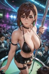 1girls ai_generated ayase_momo bar brown_hair dandadan medium_hair nightclub pole_dancing radnsad strip_club stripper stripper_pole stripping