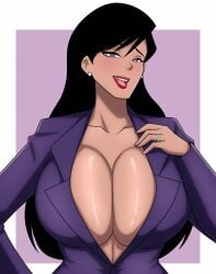 1girl 1girls 2024 2024s big_breasts black_hair breast_focus breasts cleavage clothed clothing dc dc_comics dcau digital_drawing_(artwork) digital_media_(artwork) ear_piercing earrings female female_focus female_only hair handwear huge_breasts human human_female large_breasts lips lipstick lois_lane lois_lane_(dcau) long_hair open_mouth purple_clothing purple_eyes red_lips red_lipstick ring simple_background solo solo_female solo_focus superman:_the_animated_series superman_(series) upper_body vijaz