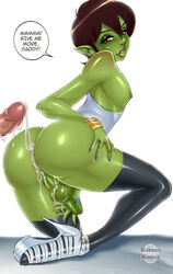 2boys after_sex androgynous anus ass badmanbastich balls big_ass bobbi_(badmanbastich) bracelet brown_hair cock-tail crossdressing cum cum_in_ass cum_inside cum_on_perineum daddy_kink dragon dragon_boy earrings femboy girly green_skin hair high_heel_boots high_heels male male_only multiple_males nail_polish nipples original penis pointy_ears red_eyes round_ass short_hair speech_bubble testicles text thighhighs trap yaoi