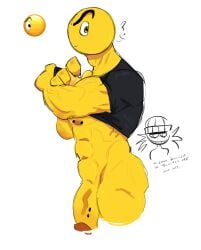 big_penis cursed cursed_emoji dat_ass emoji looking_at_viewer looming_over male male_focus male_only muscular muscular_male nipple_piercing penis_out penis_piercing piercing taking_clothes_off xawenoff yellow_skin