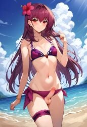 ai_generated beach femboy scathach_(fate) scathach_(swimsuit_assassin) sissy trap