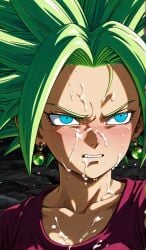 ai_generated blue_eyes cum_on_face dragon_ball_super green_hair kefla