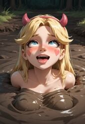 1girls ai_generated blazera covered_in_mud eyes_rolling_back mud quicksand sinking solo star_butterfly star_vs_the_forces_of_evil tongue_out wam