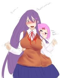 2017 2females 2girls big_breasts boobs breasts doki_doki_literature_club english_text female_only long_hair natsuki_(doki_doki_literature_club) otxoa60 pink_eyes pink_hair purple_eyes purple_hair short_hair text yuri_(doki_doki_literature_club)