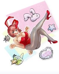 1female 1girls big_breasts blue_eyes breasts bunny_ears bunny_suit bunnysuit cleavage doki_doki_literature_club female_focus footwear gnarlybramble heels red_footwear red_heels sayori_(doki_doki_literature_club) strawberry_blonde_hair