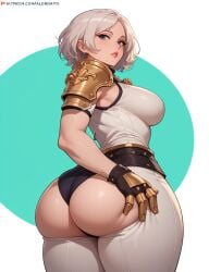 adepta_sororitas ai_generated armor ass bitch caked_up curvy dat_ass eteeming fat_ass female_only from_behind grabbing_ass short_hair sister_of_battle spreading_ass thick_ass warhammer_(franchise) warhammer_40k white_hair white_pants