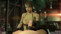 1boy 1girls 3d animated bikini_top brown_hair cleavage female ganonking gloved_handjob gloves handjob light-skinned_female light-skinned_male light_skin male metal_gear metal_gear_solid metal_gear_solid_v penis ponytail pov quiet_(metal_gear) source_filmmaker stefanie_joosten tied_hair