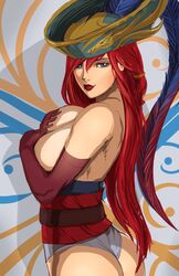 1girls ass blue_eyes breasts female female_only hat league_of_legends looking_at_viewer miss_fortune nesoun panties red_hair riot_games solo