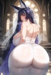 1girls ai_generated ass azur_lane big_breasts breasts female female_focus fox_ears hips huge_ass huge_breasts large_breasts looking_at_viewer mature_female milf musashi_(azur_lane) purple_hair thick_thighs thighs wedding_dress wedding_veil yellow_eyes