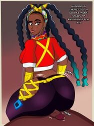 1girls african african_female ass assjob big_ass big_butt black_hair blueartfiend buttjob capcom cock dark-skinned_female dark-skinned_male dark_skin edging erection female giant_ass hotdogging huge_ass huge_butt kimberly_jackson leaking_precum male penis straight street_fighter street_fighter_6 throbbing_penis tight_clothing