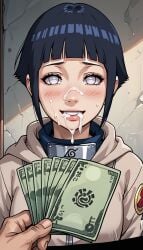 ai_generated blue_hair cum_on_face faceless_male hyuuga_hinata money naruto smile stable_diffusion white_eyes