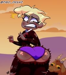 1girls 2024 agent_two ass euf female goat helluva_boss looking_back panties pigo_drawz purple_panties vivienne_medrano vivziepop wardrobe_malfunction