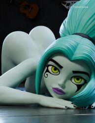 1girls 3d ass ass_up bent_over blender blue_hair blue_skin breasts completely_naked completely_naked_female completely_nude completely_nude_female cybrokrimson danny_phantom ember_mclain green_eyes looking_at_viewer naked naked_female nickelodeon nicktoons nude nude_female solo solo_female