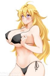 1girls big_breasts bikini bikini_bottom bikini_top blonde_female blonde_hair breasts_pressed_together kimmy77 long_hair long_hair_female purple_eyes rwby solo_female yang_xiao_long