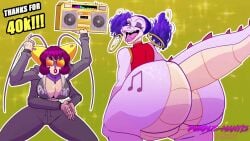 2024 2girls 4_arms animated antennae anthro artist_name artist_signature ass background big_ass big_butt blue_eyes boombox breasts clapping_ass clapping_buttocks clapping_cheeks clapping_hands crocodilian digital_drawing_(artwork) donkey_kong_(series) duo ear_piercing female female_only glasses gold_boombox_(prevence) hair half-closed_eyes half-dressed hi_res holding_object huge_ass huge_butt insect_girl lips lipstick long_tail looking_at_viewer looking_back looking_back_at_viewer music narrowed_eyes nintendo non-mammal_breasts oc open_mouth open_smile original_character piercing purple_eyeshadow purple_hair purplemantis rear_view reptile reptile_humanoid scalie scalie_humanoid showing_teeth slb smiling_at_viewer song_k._rule sound sound_edit sound_effects springtron tagme tail thick_thighs twerk twerking twintails video wink winking_at_viewer