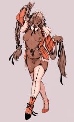 1futa benveydrawsmore clown clown_girl dark_skin flaccid functionally_nude futanari long_hair maid_headdress small_penis solo standing twin_braids very_long_hair