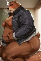 1anthro 1human 2902255732482 2boys ai_art ai_generated anal anal_sex anthro anthro_on_human bara bear belly big_belly blush chubby chubby_male cum cum_in_ass cum_inside fat fat_belly fat_male gay gay_sex human_on_anthro humanoid jacket jacket_only juuichi_mikazuki kemono male male/male male_breasts male_only male_penetrated male_penetrating_male man_boobs man_breasts manboobs mature_anthro mature_male moobs morenatsu muscular muscular_male musk nipples partially_clothed rokudenashi_(style) sex shocked shocked_expression sweat sweaty_body