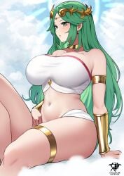 1girls 2d big_breasts clothing huge_breasts kaos_art kid_icarus kid_icarus_uprising legs light-skinned_female midriff palutena solo solo_female solo_focus thick_thighs thighs