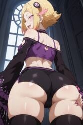 ai_generated ass_grab back_view backboob bare_thighs big_ass big_butt blonde_hair cactus0721 capella_emerada_lugunica fat_ass gigantic_ass huge_thighs light-skinned_female light_skin looking_back massive_ass medium_breasts multicolored_hair pink_eyes re:zero_kara_hajimeru_isekai_seikatsu short_hair short_shorts smiling solo_female squatting sweat sweatdrop thick_thighs thighs voluptuous voluptuous_female