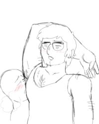 black_and_white glasses gravity_falls hairy_armpits minimal_color musk_clouds needs_color pink_blush self_upload smelly_armpits stanford_pines sweat sweatdrop y/n