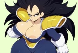 ai_generated alien alien_girl areola_slip areolae big_breasts black_hair cameltoe cleavage covered_nipples dragon_ball dragon_ball_super dragon_ball_z female frown genderswap_(mtf) large_breasts long_hair mature_female milf mullon novelai rule_63 saiyan saiyan_armor serious vegeta wide_hips