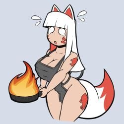 1girls animal_ears animal_tail ass big_ass big_breasts body_markings breasts cleavage cleavage_overflow cleavage_window crying digital_drawing_(artwork) digital_media_(artwork) expressions face_markings female female_focus female_only fire fox_ears fox_girl fox_tail frying_pan half-dressed half_naked hi_res highlighted_tail highlights highlights_(coloring) hips holding_frying_pan holding_object huge_breasts legs_together light-skinned_female light_skin line_art markings naked_apron open_mouth original original_character quin-nsfw shaded side solo solo_female solo_focus standing sweat sweatdrop tails tongue waist white_hair yuki_(quin-nsfw)