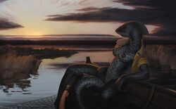 big_nipples boat clothing cloud female fish fishnet fishnet_suit grass jacket lake leaning_back marine nipples nude resting shark sunset vehicle water zaggatar