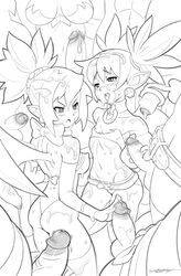 bukkake cum cum_on_body demon_girl demon_tail demon_wings disgaea disgaea_1 disgaea_2 erection erotibot etna futanari intersex lineart monochrome multiple_penises nippon_ichi_software partially_retracted_foreskin penis retracted_foreskin rozalin wings