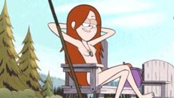 accurate_art_style animated casual casual_nudity female female_only gravity_falls human lifeguard necklace nipples nonsexual_nudity nude outdoors photoshop public red_hair sitting smooth_skin solo tagme wendy_corduroy whistle