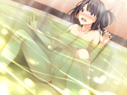 black_hair breasts censored collarbone devil-seal electricity electrocution electrostimulation female female game_cg kyouen_no_yakata midriff navel nipple nude open_mouth purple_eyes pussy sagara_ise softhouse-seal solo tougii_miharu water wet