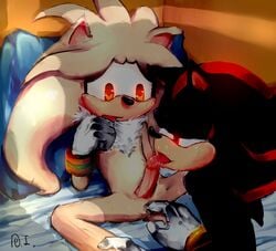 anal anal_fingering anthro bed black_fur blush chest_tuft dragonichigo dripping duo fingering fur hedgehog licking male mammal open_mouth penis pillow sex shadow_the_hedgehog silver_the_hedgehog sonic_(series) sweat tongue tongue_out tuft white_fur yaoi