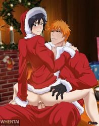 1boy 1girls anal arisawa_tatsuki ass benhxgx black_hair bleach christmas ichigo_kurosaki kurosaki_ichigo orange_hair penis santa_suit sex short_hair straight tatsuki_arisawa whentai