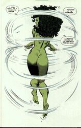 1girls ass back_view barefoot canonical_scene comic dark_green_hair dat_ass dialogue edit embarrassed exercise female female_only full_body glynis_oliver green_lipstick green_skin huge_ass hulk_(series) john_byrne jump_rope looking_back marvel marvel_comics nude nude_female photoshop rear_view she-hulk solo speech_bubble the_sensational_she-hulk viewed_from_behind