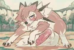 2026 all_fours balls big_penis blue_eyes blush bodily_fluids canid canine claws day erection feral fur generation_7_pokemon genitals grey_body hair hi_res huge_penis looking_at_viewer lycanroc male mammal midday_lycanroc nintendo nude penis perineum pokemon pokemon_(species) solo spikes sweat sweatdrop tail toe_claws tongue white_body white_fur yamorio