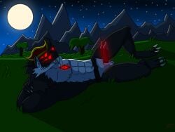 2_penises 3_toes 4_eyes 4_fingers abs animal_genitalia anthro aroused athletic athletic_anthro athletic_male backlighting black_body black_fur bodily_fluids bold_line cel_shading claws cliff clothing cosmic_background countershade_crotch countershade_face countershade_torso countershading cybernetics digital_media_(artwork) diphallism drexus drexus69 dripping ears_up erection fangs feet field fingers forest fur genital_fluids genitals glowing glowing_eyes glowing_genitalia glowing_penis grass grin hat headgear headwear hi_res highlights_(coloring) horn in_grass inviting jungle leaking_precum light lighting line_art looking_at_viewer lying machine male mantled_beast moon moonlight mountain multi_eye multi_genitalia multi_penis muscular night omega_symbol on_back penis plant precum precum_drip precum_on_own_penis precum_on_penis precum_on_self presenting presenting_penis reclining_pose ridged_penis shaded shadow sheath sky smile smirk solo solo_focus star starry_background starry_sky teeth toes tree tricorne visor
