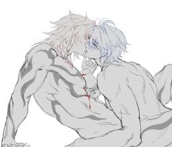 2boys gay honkai:_star_rail kissing making_out male male_only mydei_(honkai:_star_rail) naked phaidei_(honkai:_star_rail) phainon_(honkai:_star_rail) wine_glass yaoi